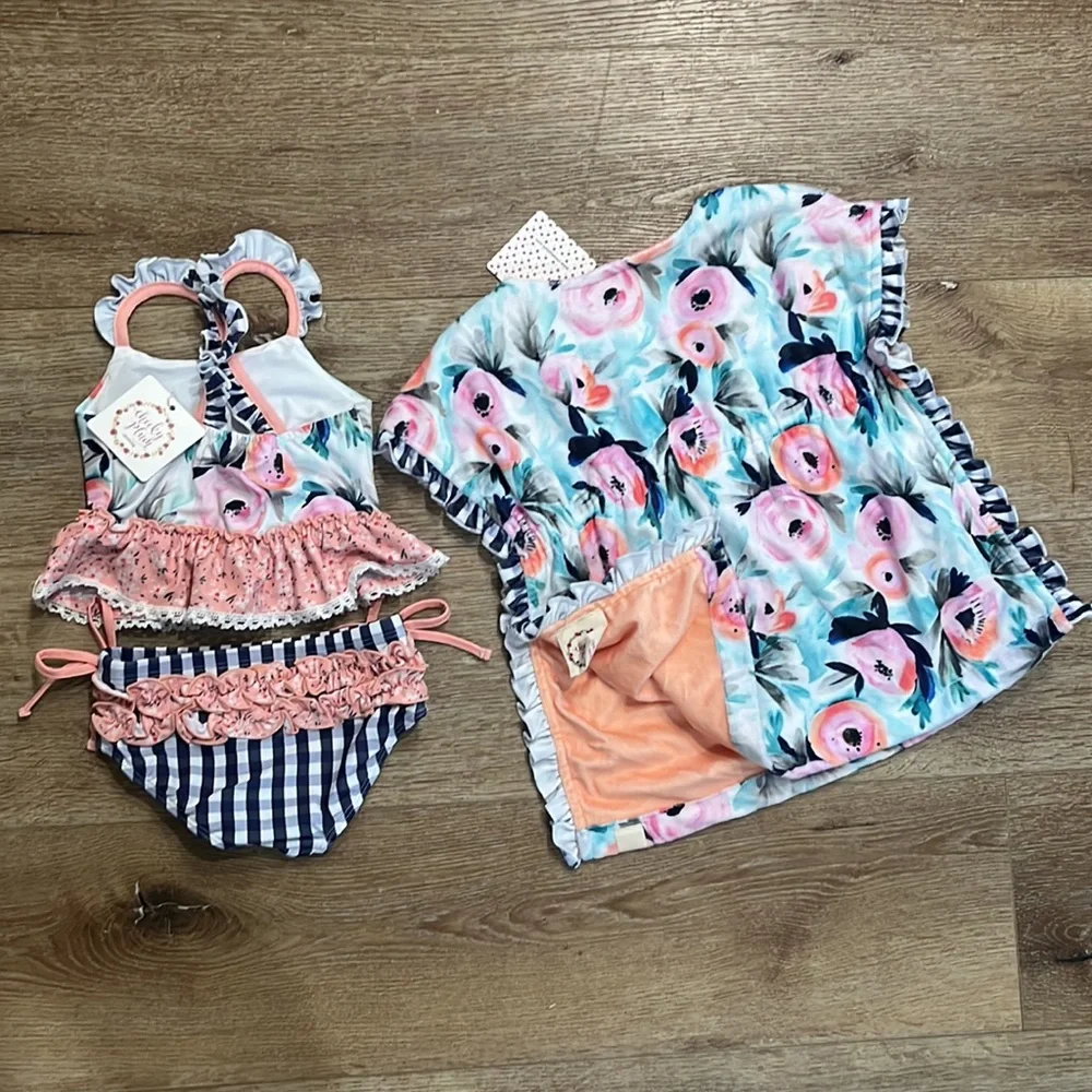 Cheeky Plum Calypso Swim Set! NWT 2T Selah Tankini Bikini and cover up - Picture 2 of 16